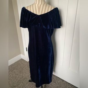 Blue Velvet Vintage Off Shoulder Wiggle Dress